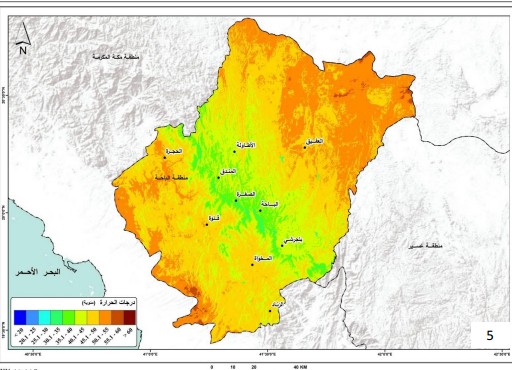 إنتاج خرائط الحرارة الارضية من مرئيات القمر الصناعي لاندسات بجميع مناطق  المملكة السعودية .